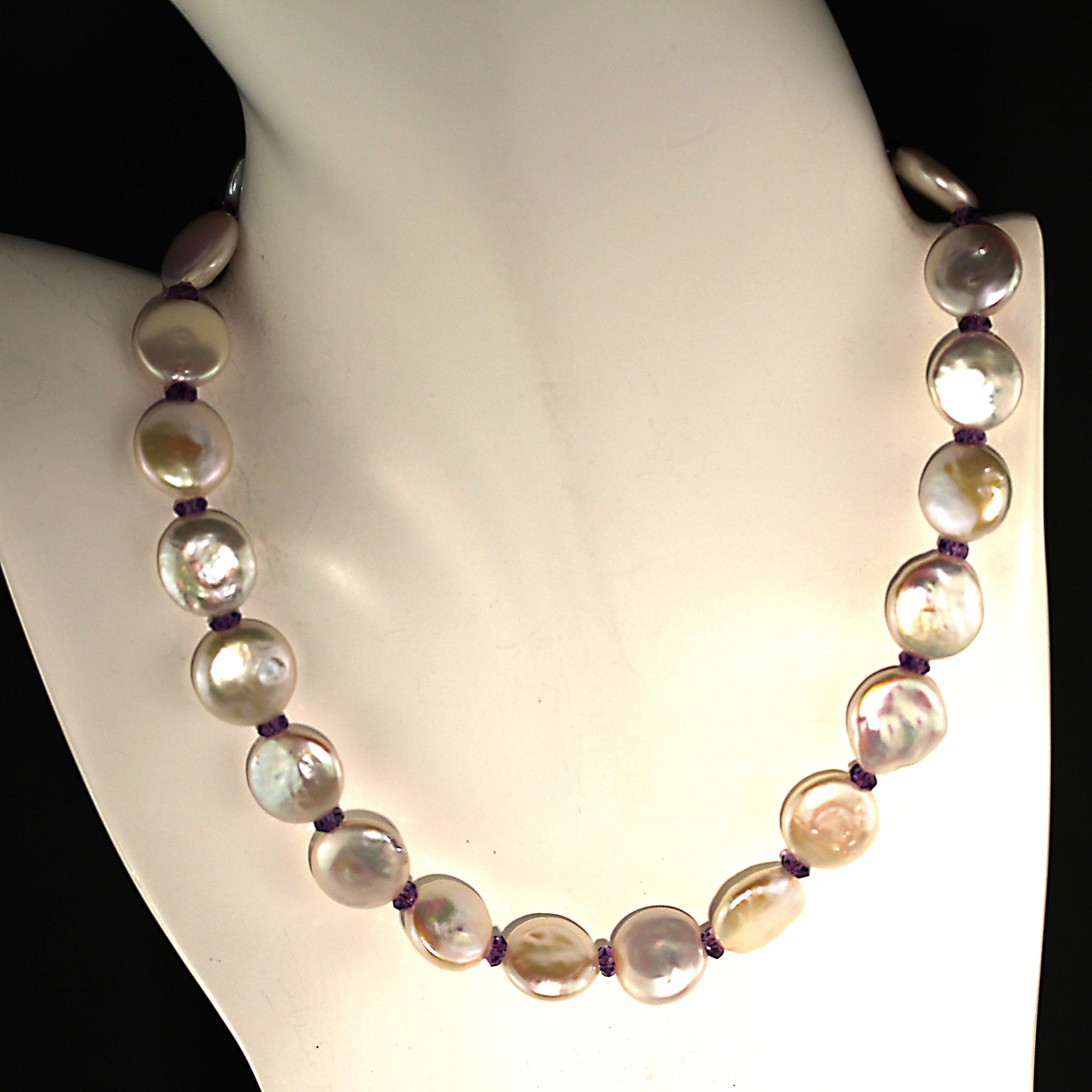 AJD Glowing White Coin Pearl Choker Necklace  June Birthstone In New Condition In Raleigh, NC