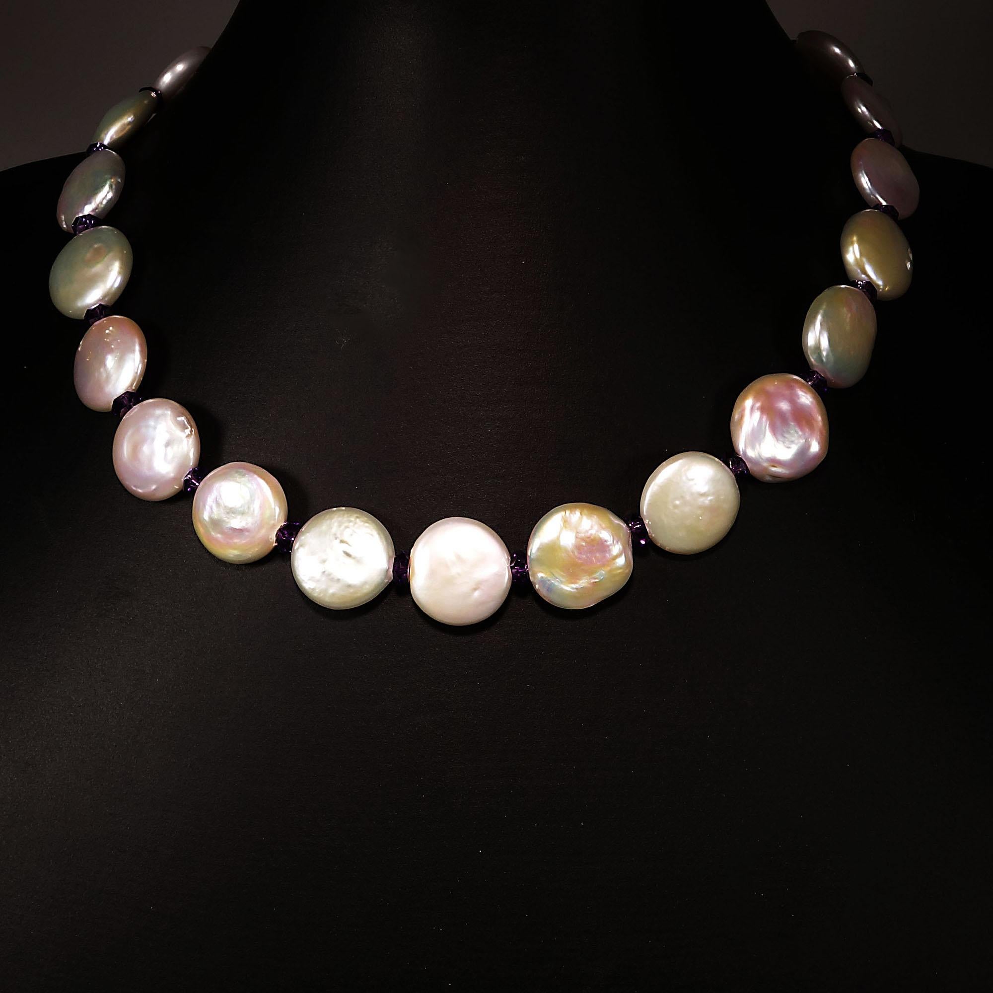 Artisan AJD Glowing White Coin Pearl Choker Necklace  June Birthstone