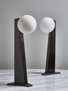 Glustin Luminaires Asymmetrical Brass Table Lamp with Alabaster Globe