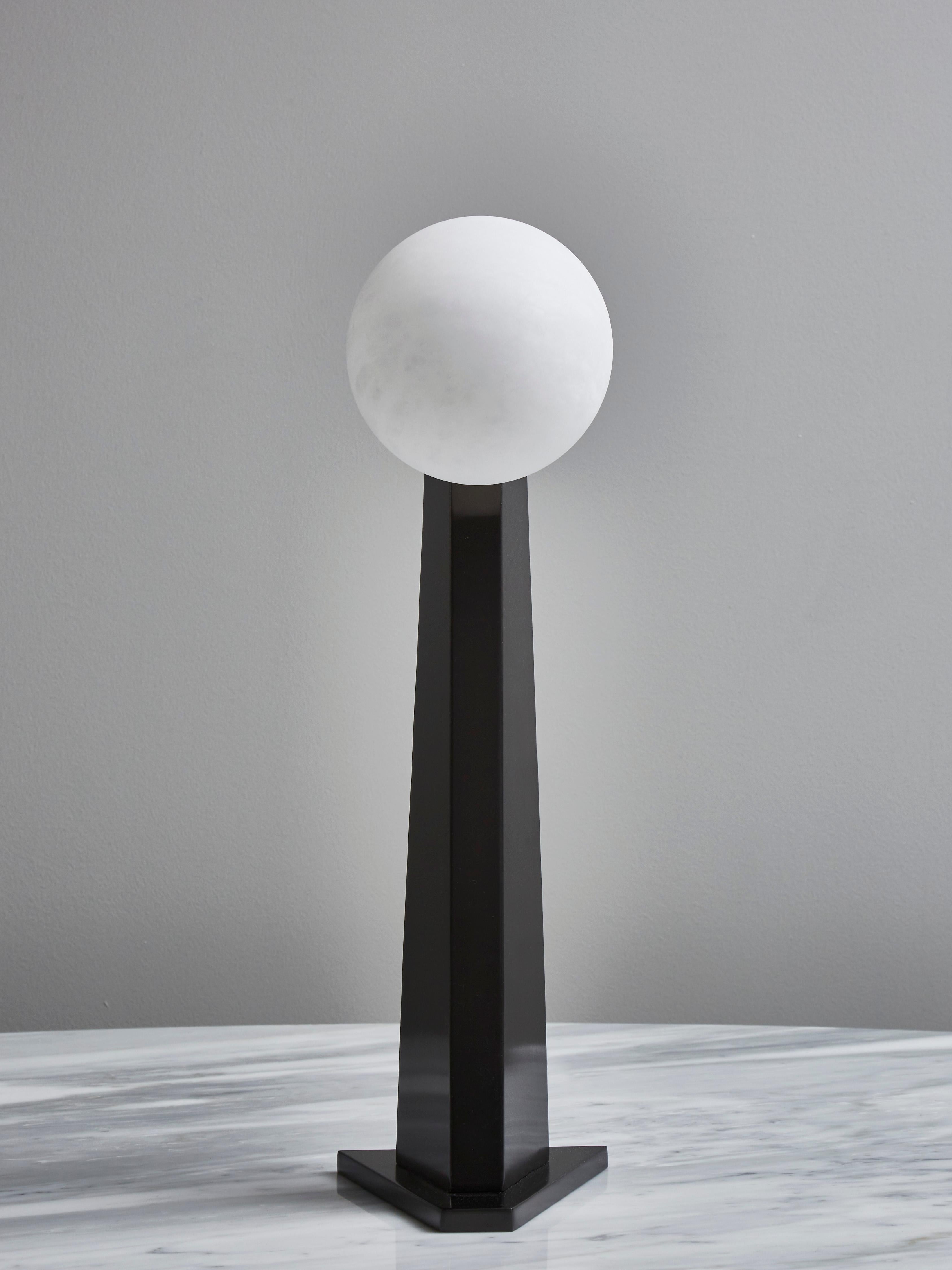 Italian Glustin Luminaires Asymmetrical Brass Table Lamp with Alabaster Globe For Sale