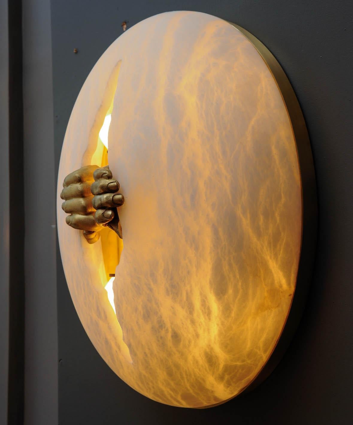 Glustin Luminaires Creation Alabaster and Brass Hands Wall Sconces For Sale 2