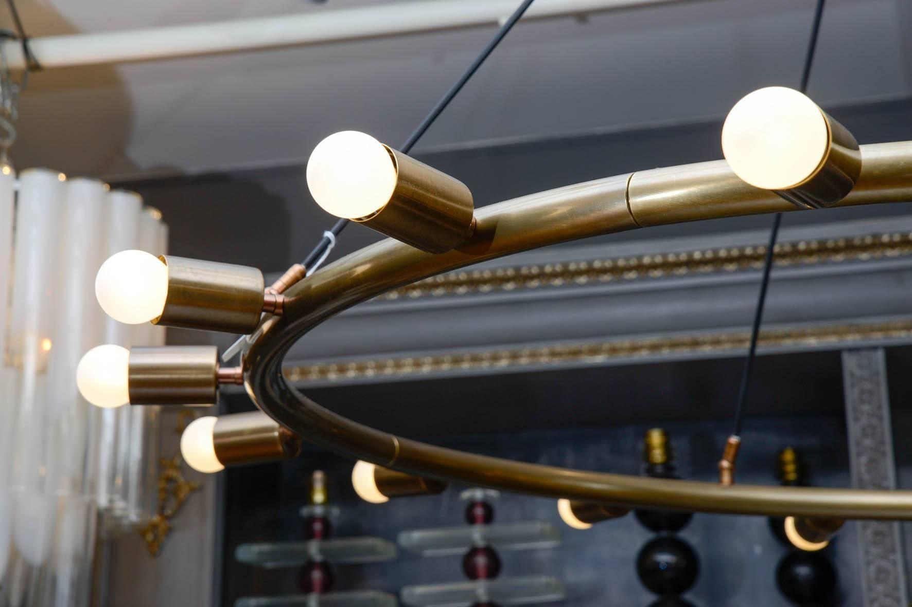 Italian Glustin Luminaires Creation Brass Hoop Chandeliers For Sale