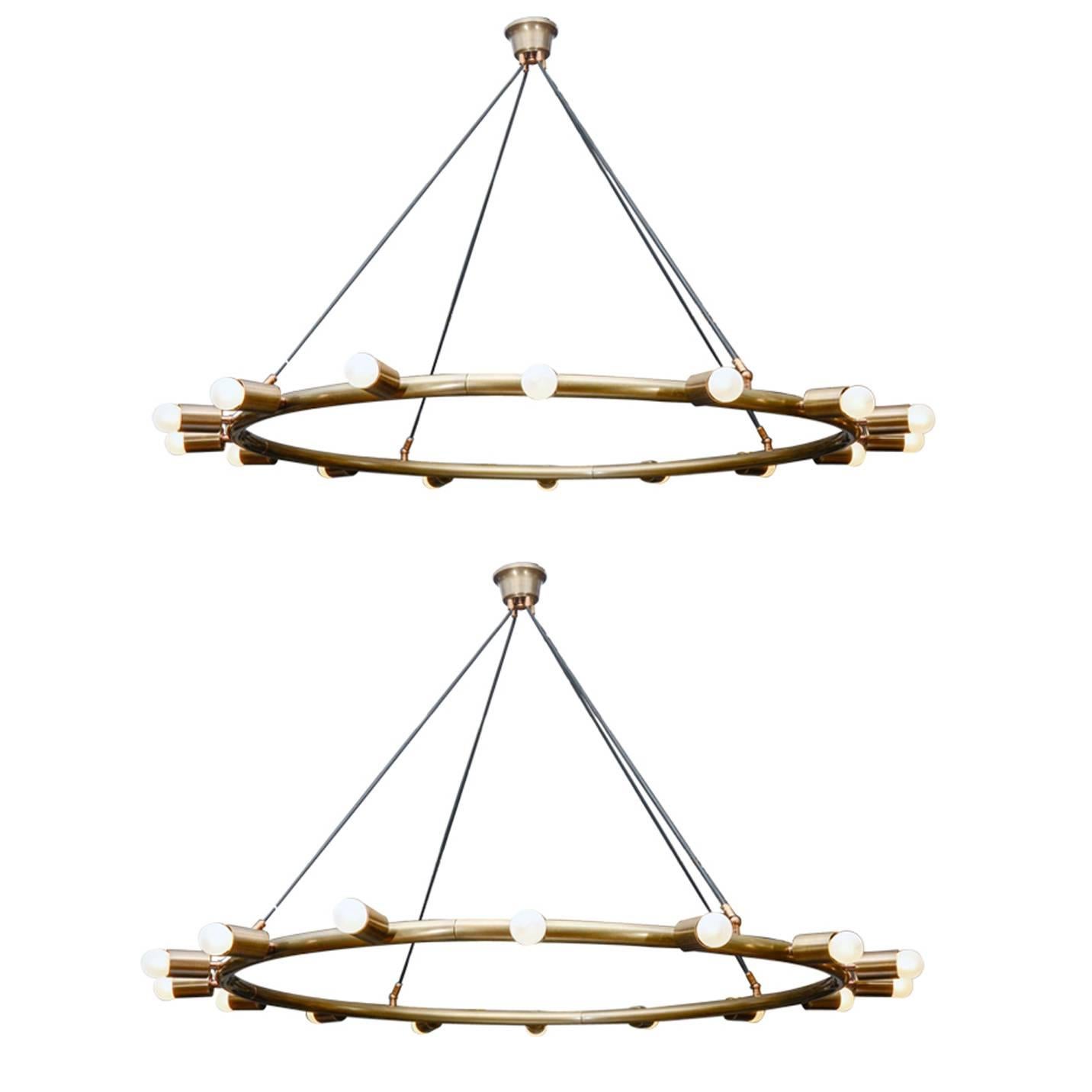 Glustin Luminaires Creation Brass Hoop Chandeliers