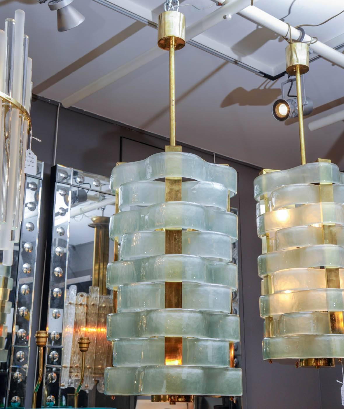 Modern Glustin Luminaires Creation Brass Lanterns with Murano Ribbons For Sale