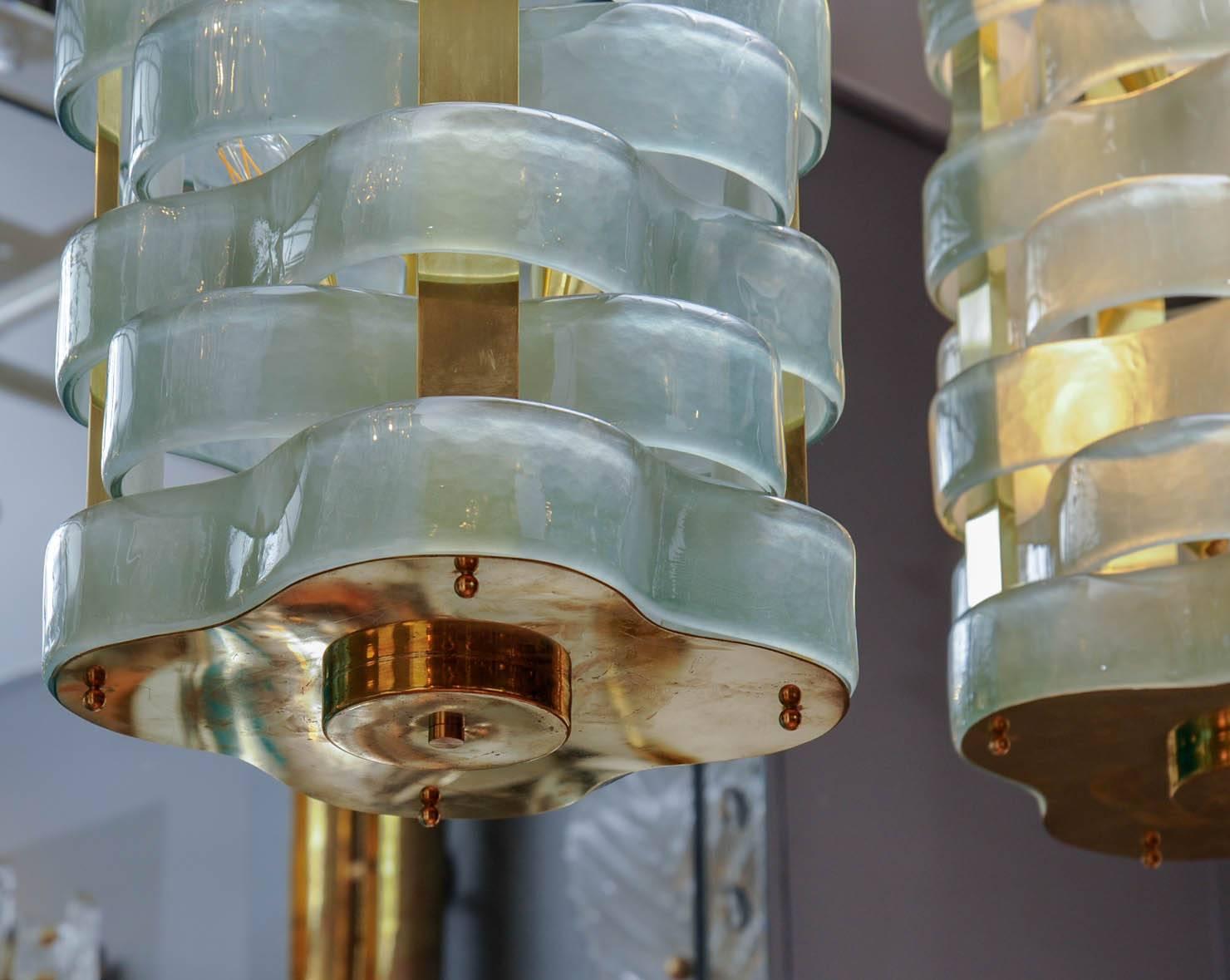 Glustin Luminaires Creation Brass Lanterns with Murano Ribbons In Excellent Condition For Sale In Saint-Ouen, IDF