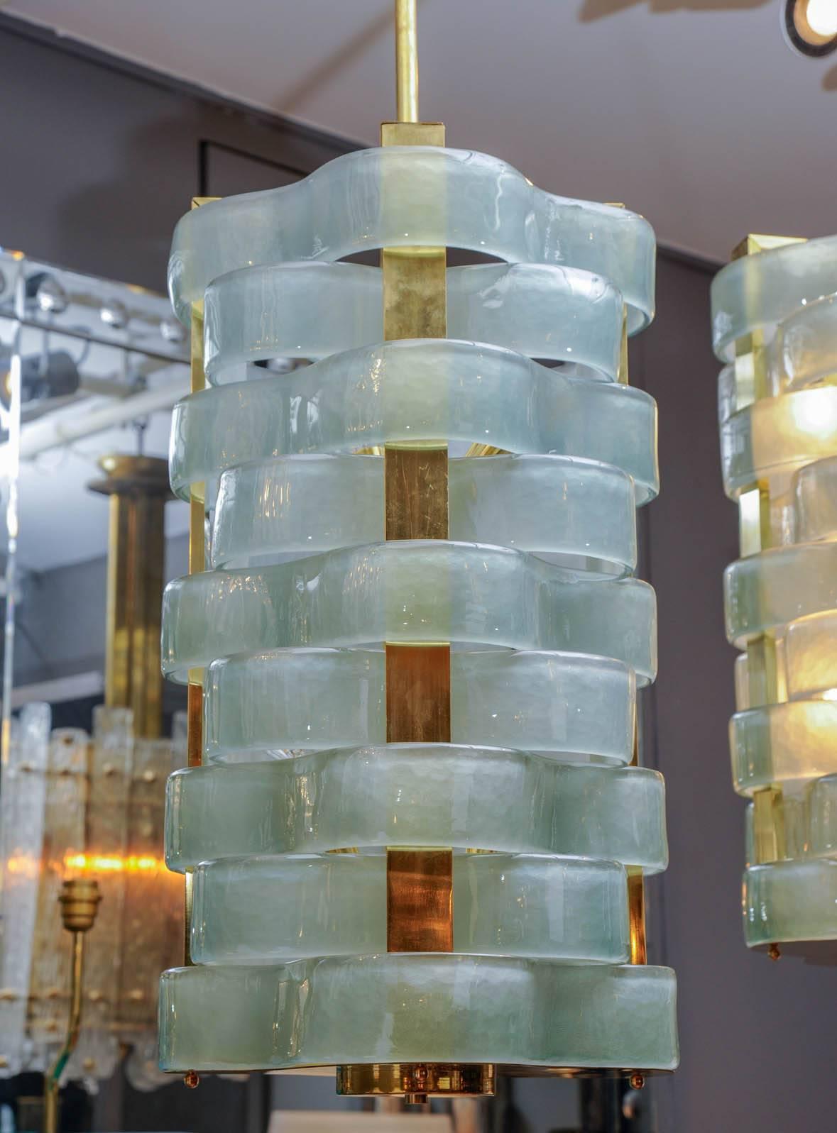 Contemporary Glustin Luminaires Creation Brass Lanterns with Murano Ribbons For Sale