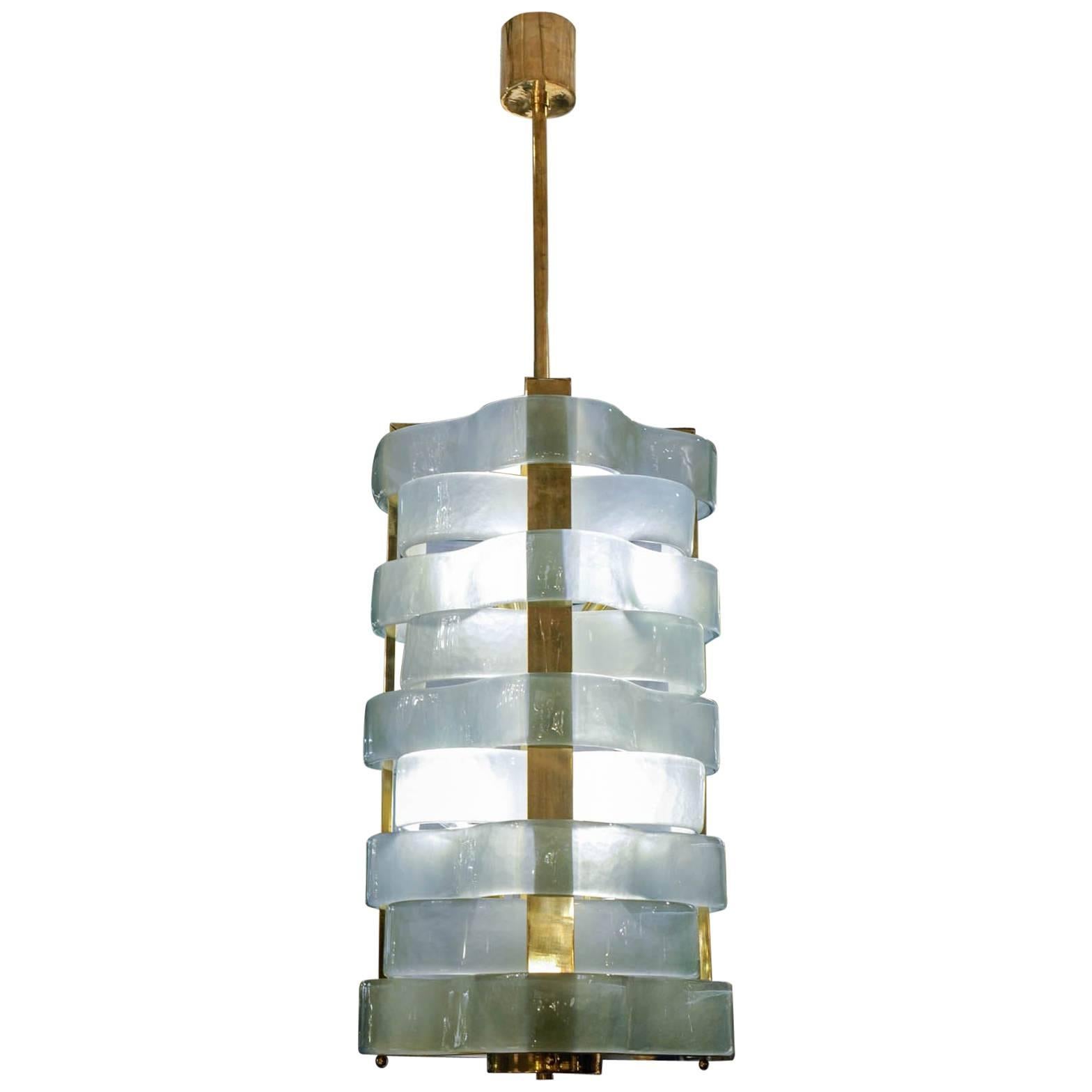 Glustin Luminaires Creation Brass Lanterns with Murano Ribbons For Sale