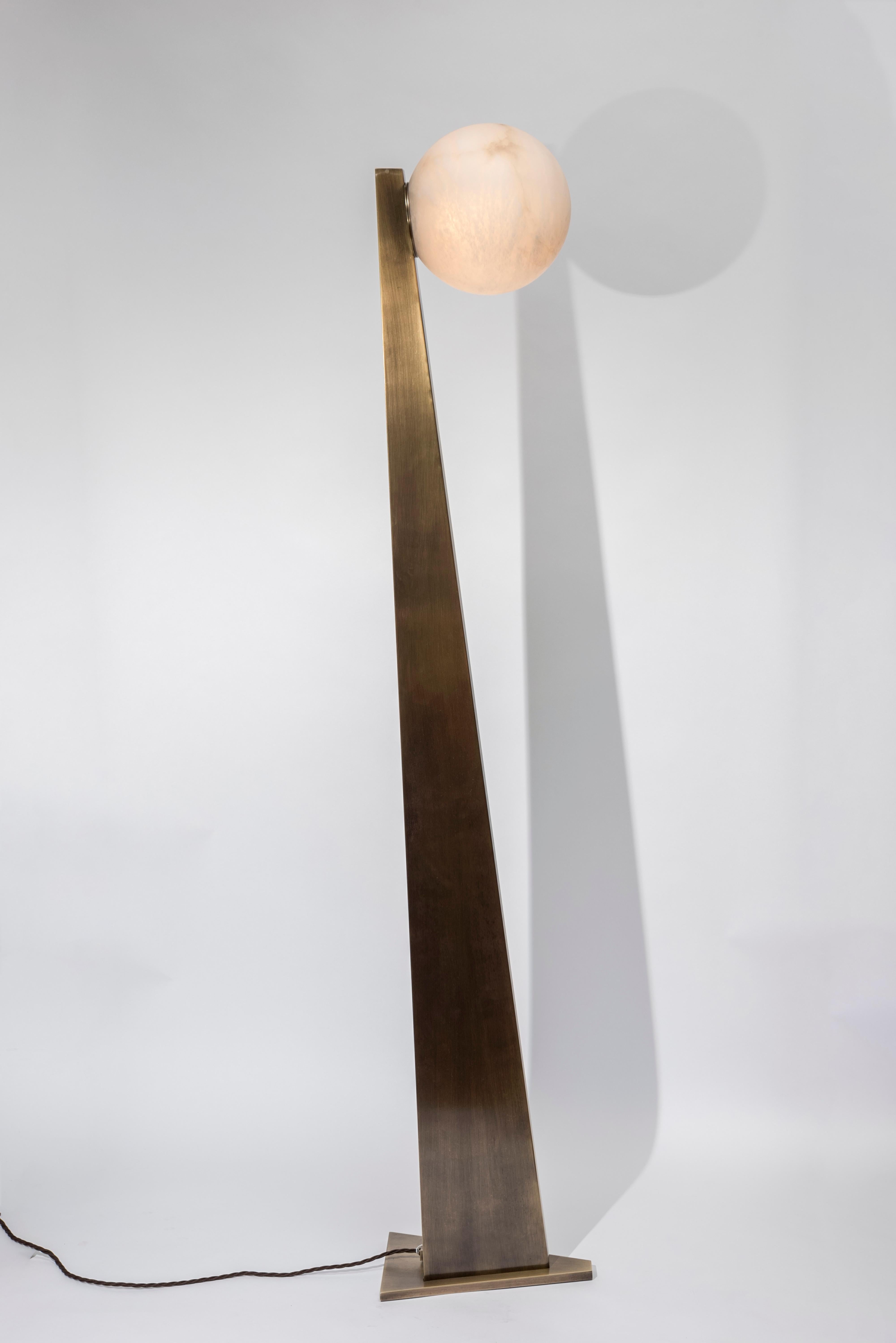 Contemporary Glustin Luminaires Creation Floor Lamp in Brass with Alabaster Globe For Sale