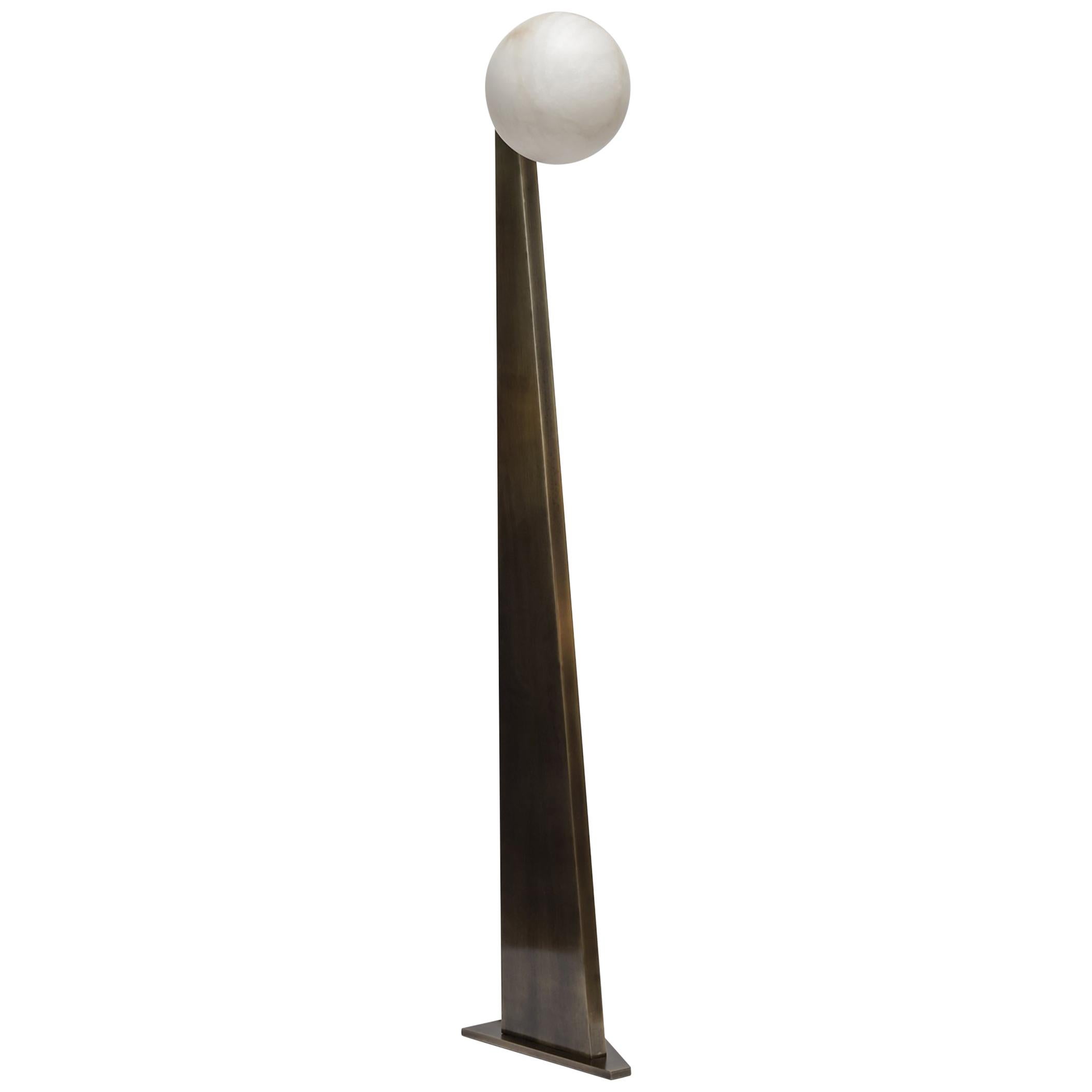 Glustin Luminaires Creation Floor Lamp in Brass with Alabaster Globe For Sale