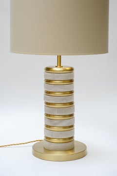 Glustin Luminaires Creation Pair of Alabaster and Brass Rings Table Lamps