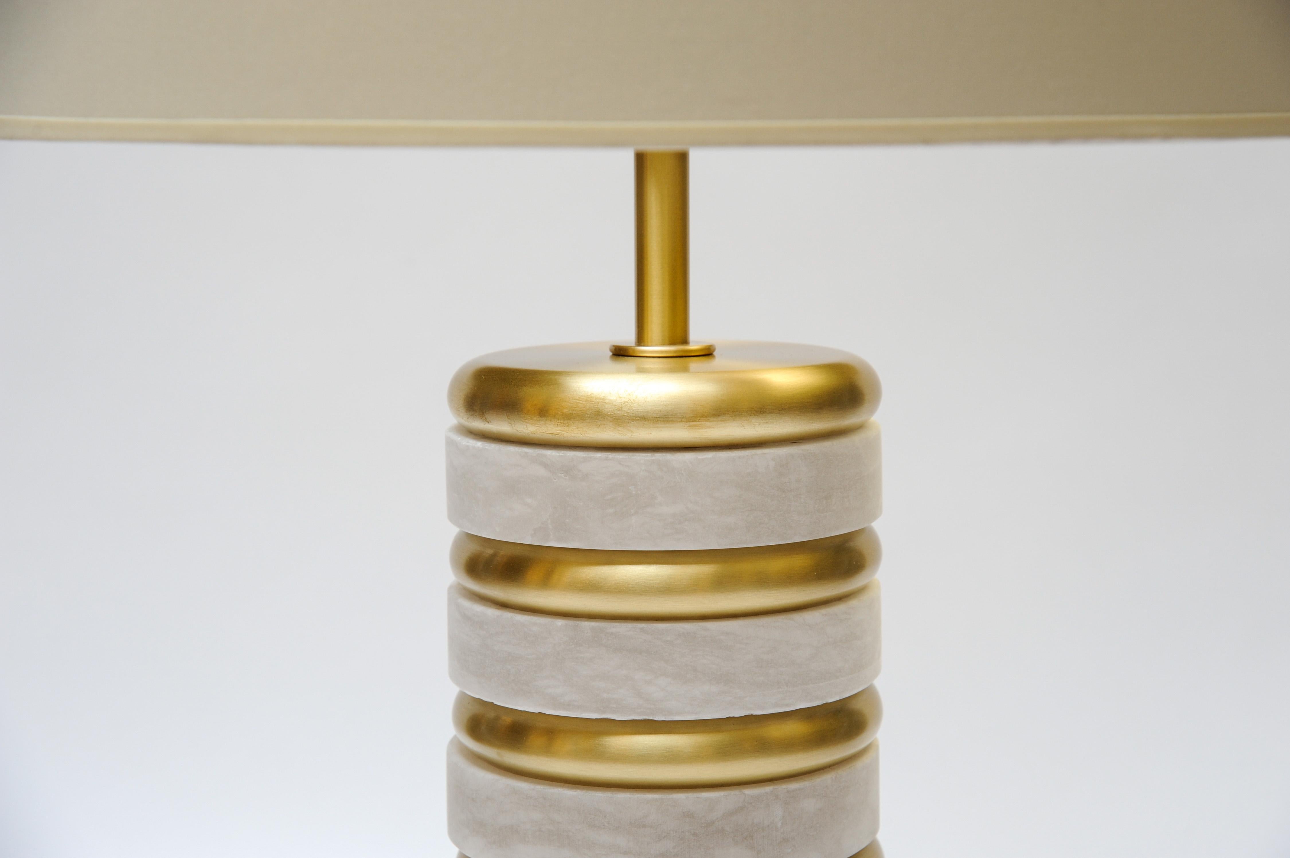 Modern Glustin Luminaires Creation Pair of Alabaster and Brass Rings Table Lamps For Sale