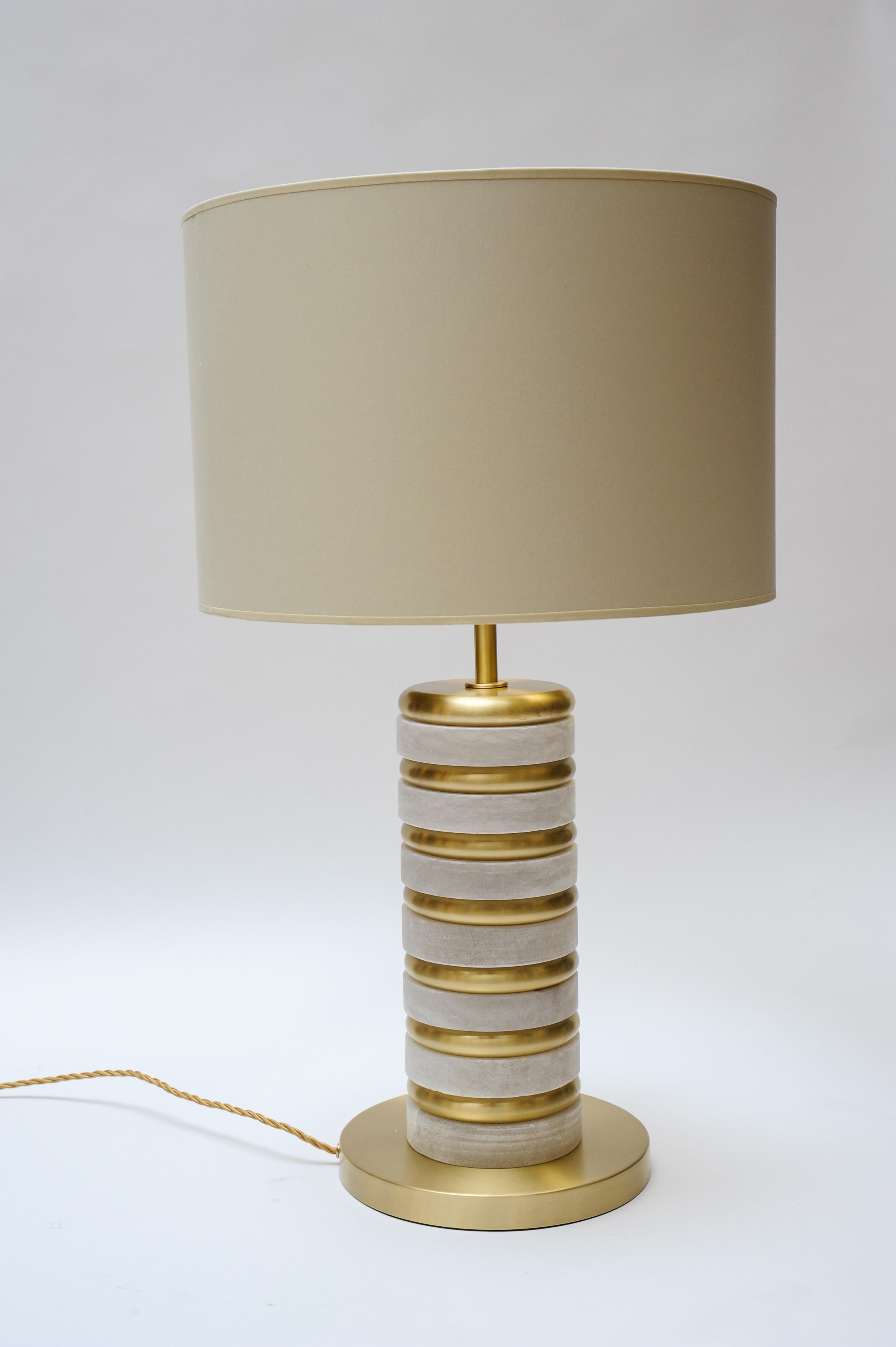 Glustin Luminaires Creation Pair of Alabaster and Brass Rings Table Lamps In New Condition For Sale In Saint-Ouen, IDF