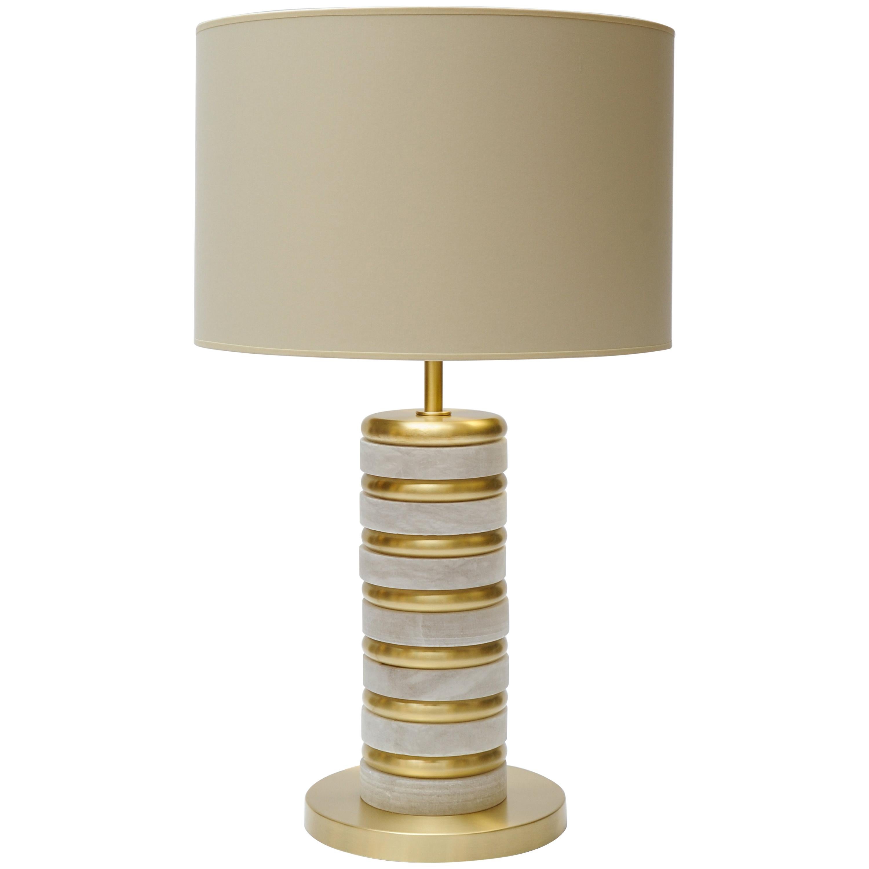 Glustin Luminaires Creation Pair of Alabaster and Brass Rings Table Lamps