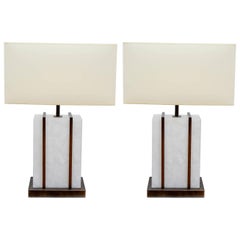 Glustin Creation Coppia di lampade da tavolo a gabbia in ottone e alabastro