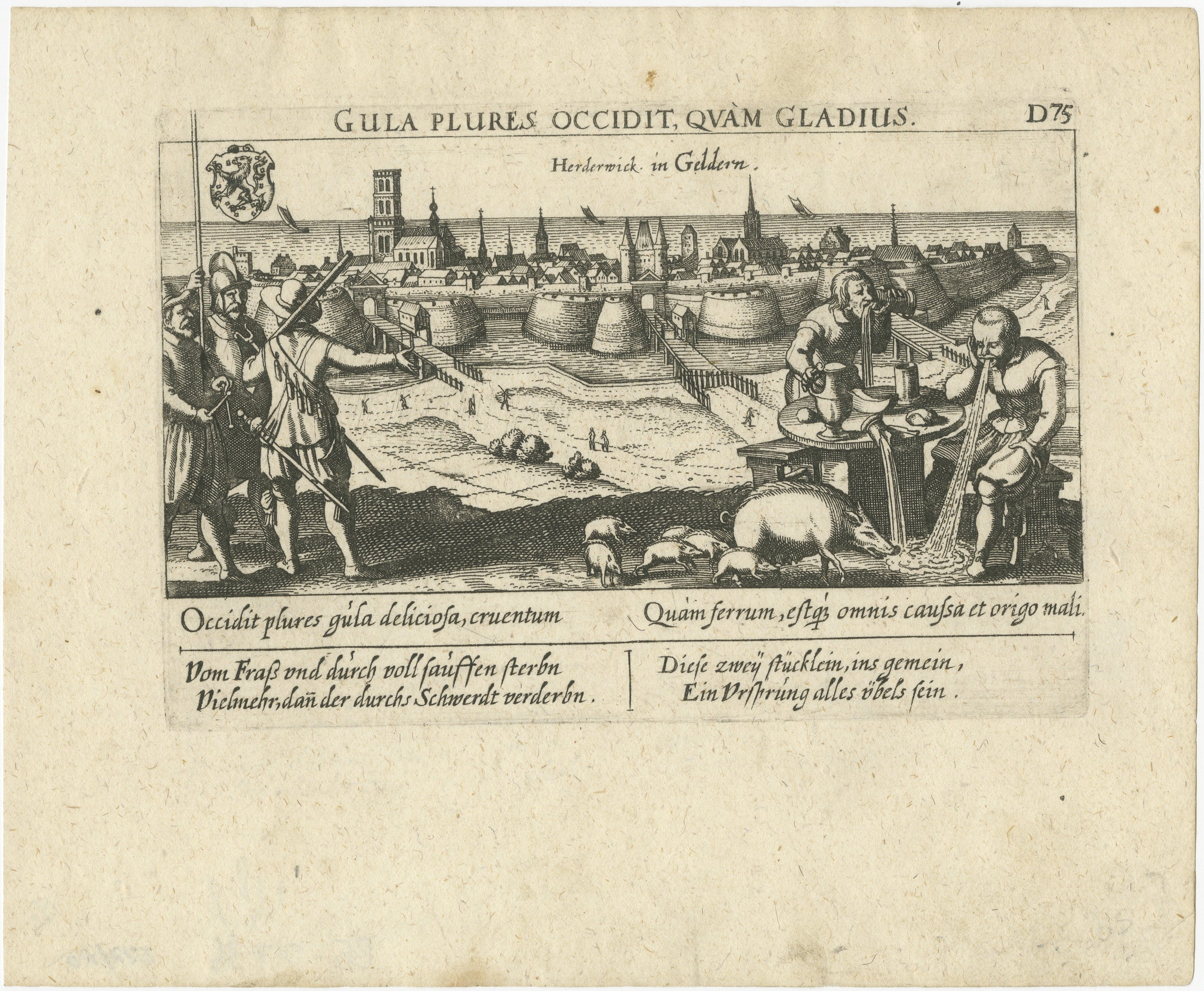 Gluttony Kills More Than the Sword, Harderwijk Engraving, c.1625 For Sale