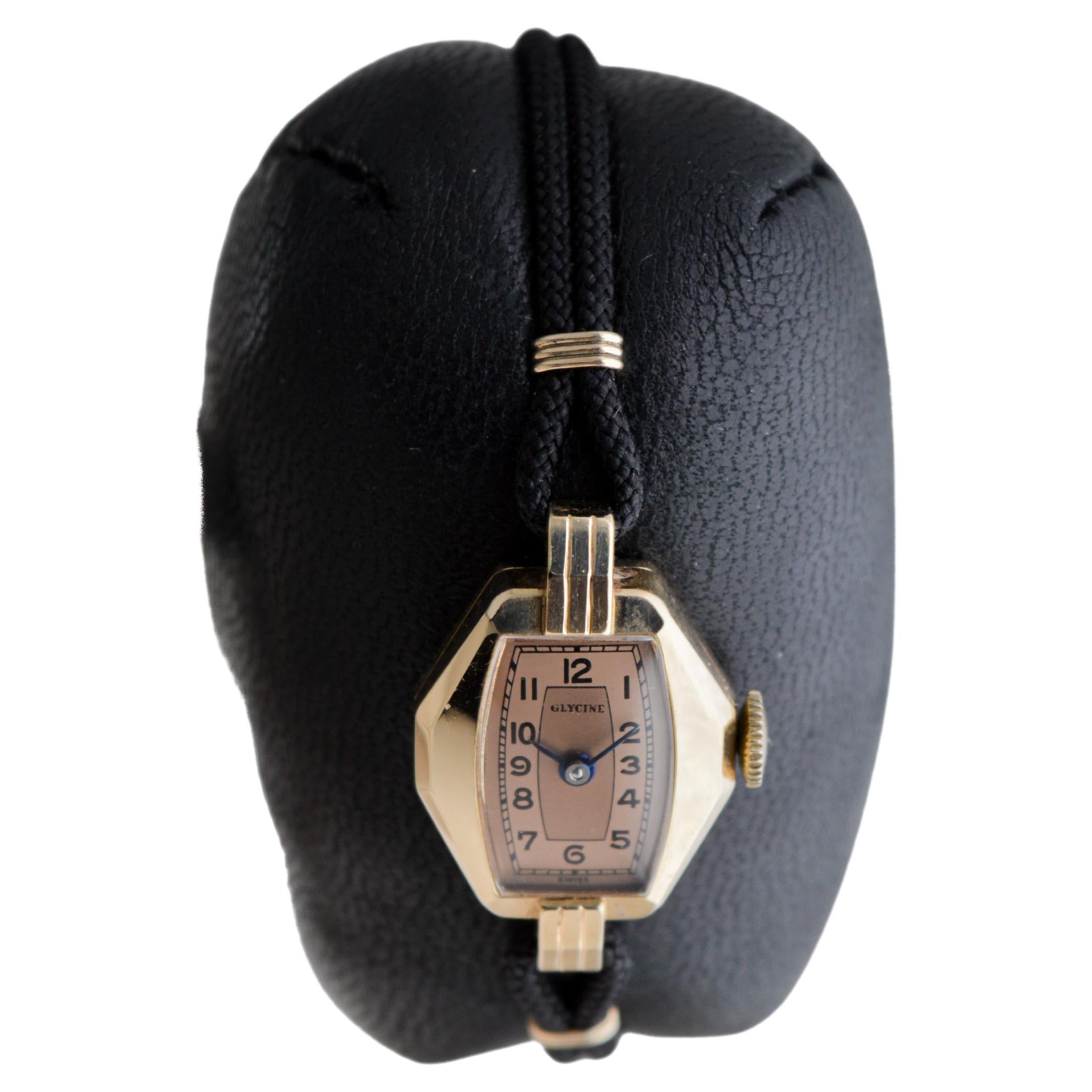 Glycine 14Ktn Rose Gold Art Deco Damenuhr mit Original-Zifferblatt circa 1940's im Angebot 3