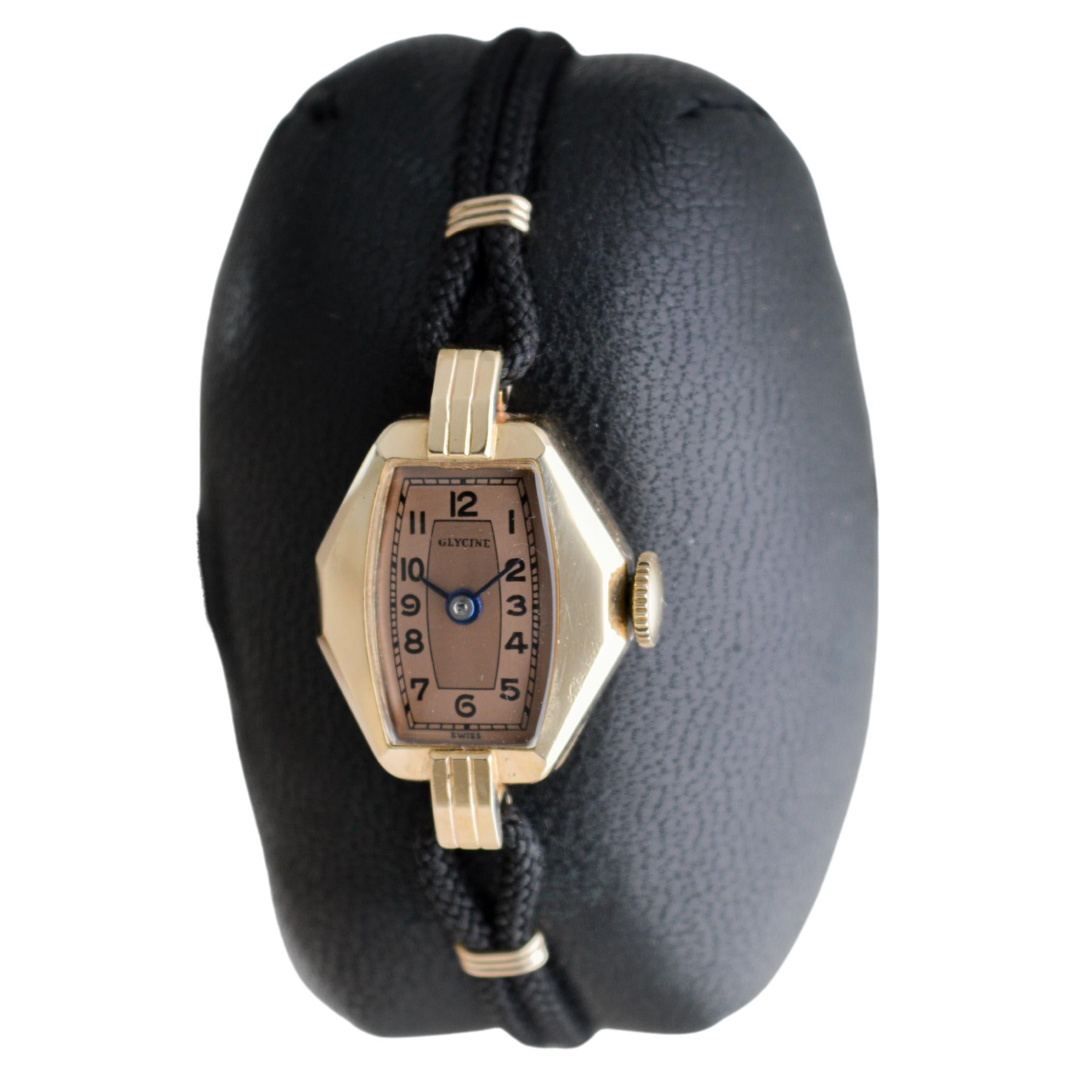 Glycine 14Ktn Rose Gold Art Deco Damenuhr mit Original-Zifferblatt circa 1940's im Angebot 4