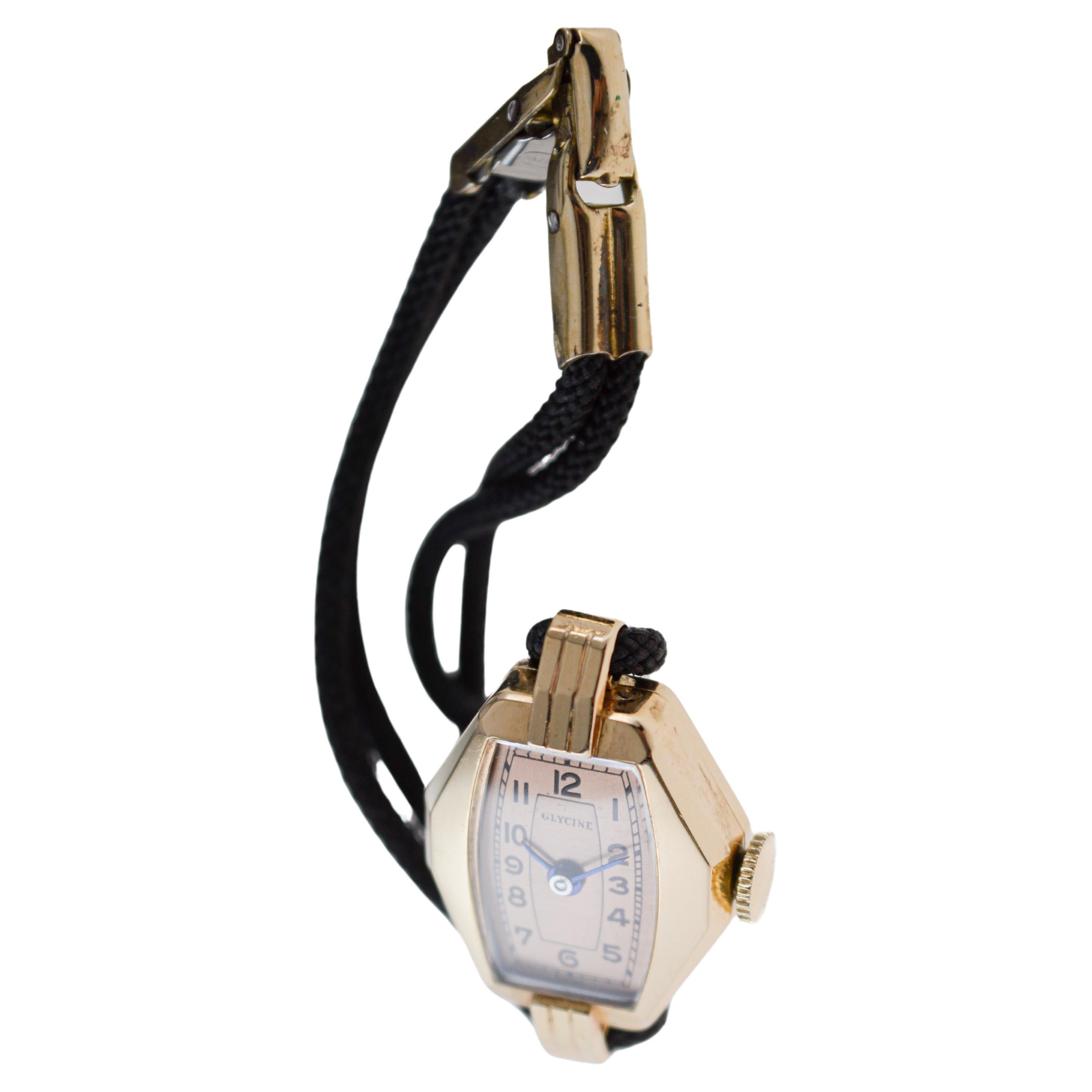 Glycine 14Ktn Rose Gold Art Deco Damenuhr mit Original-Zifferblatt circa 1940's im Angebot 5