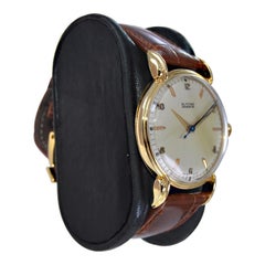 Glycine 18Kt. Massives Gelbgold Art Deco Klassische runde Handuhr um 1940er Jahre