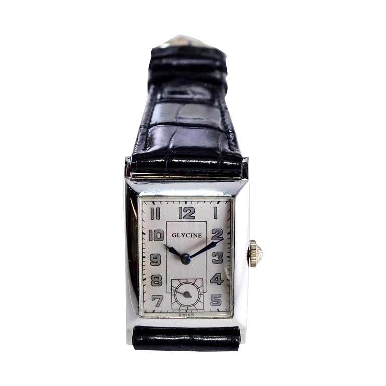 Glycine 18kt. White Gold Art Deco High Grade Hand Made Watch, circa 1930's For Sale 3
