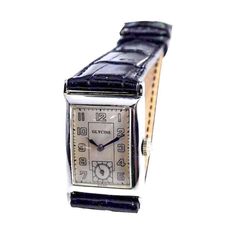 Glycine 18kt. White Gold Art Deco High Grade Hand Made Watch, circa 1930's For Sale 4