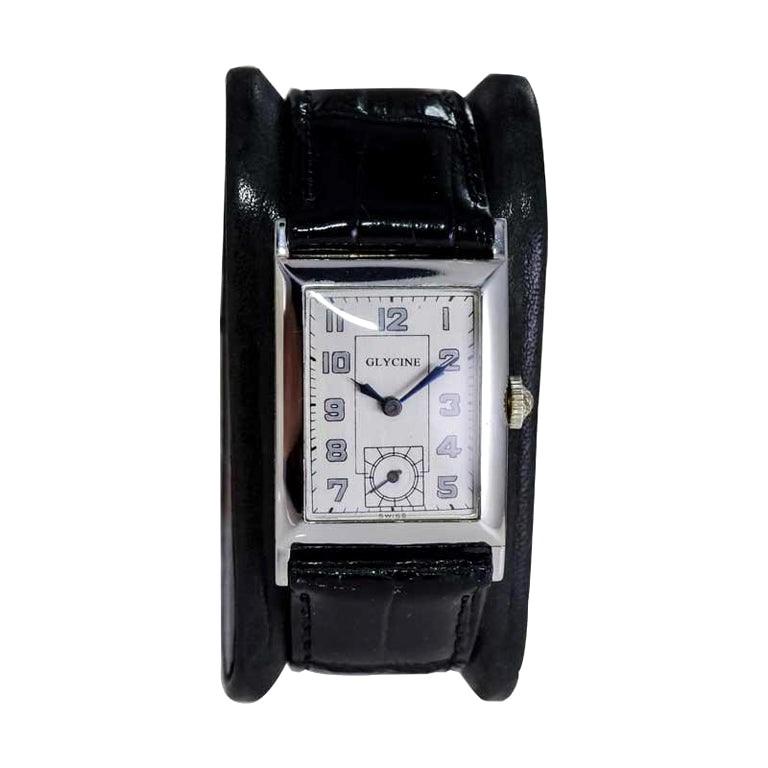 Glycine 18kt. White Gold Art Deco High Grade Hand Made Watch, circa 1930's In Excellent Condition For Sale In Long Beach, CA