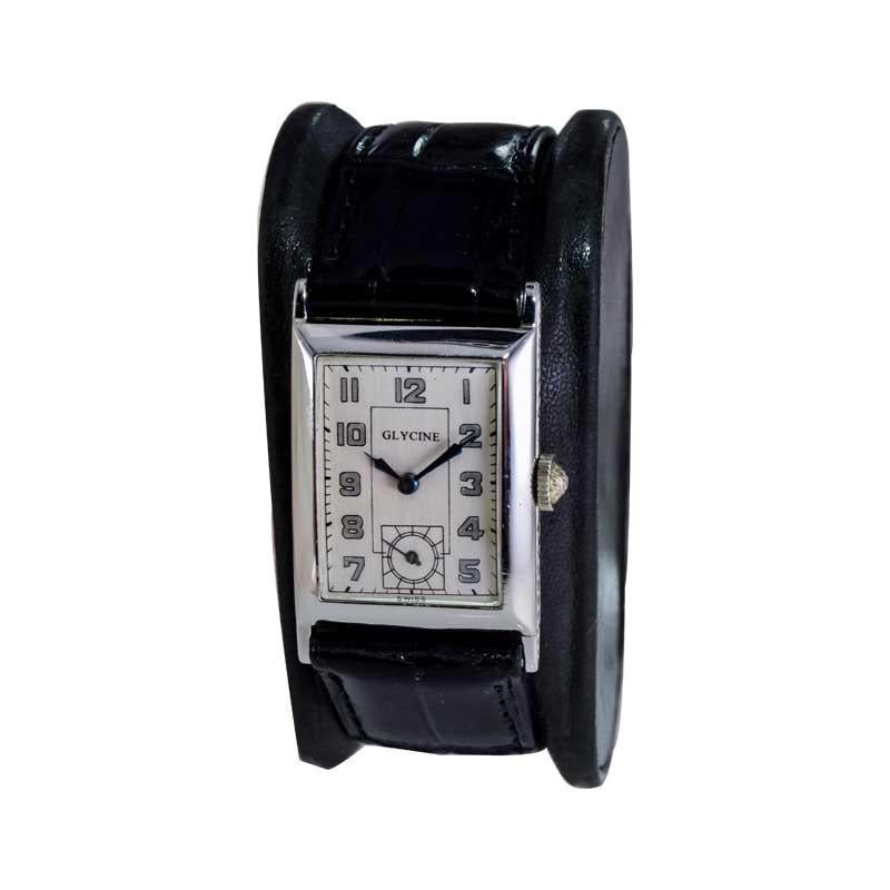 Women's or Men's Glycine 18kt. White Gold Art Deco High Grade Hand Made Watch, circa 1930's For Sale