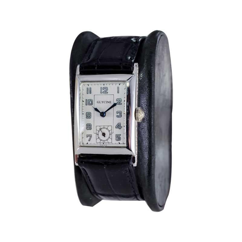 Glycine 18kt. White Gold Art Deco High Grade Hand Made Watch, circa 1930's For Sale 1
