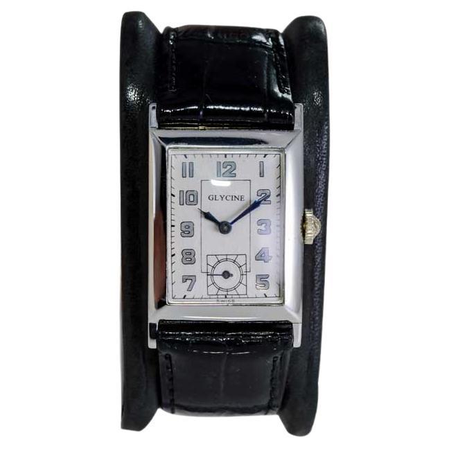Glycine 18kt. White Gold Art Deco High Grade Hand Made Watch, circa 1930's For Sale