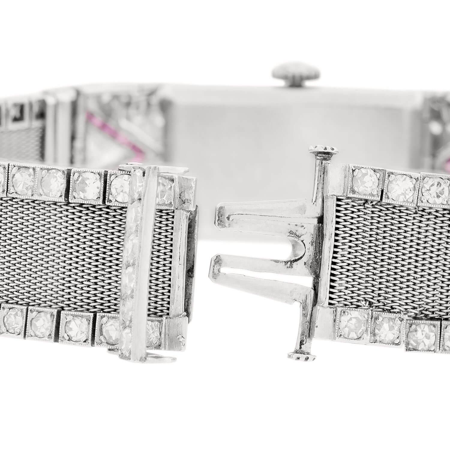 GLYCINE Art Deco Platinum Ruby & Diamond Watch 2.50ctw For Sale 3