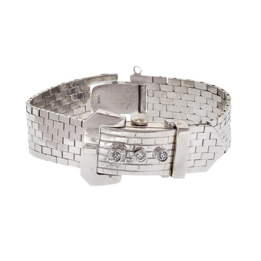 Retro Glycine Cocktail Bracelet Watch 14K White Gold and Diamonds