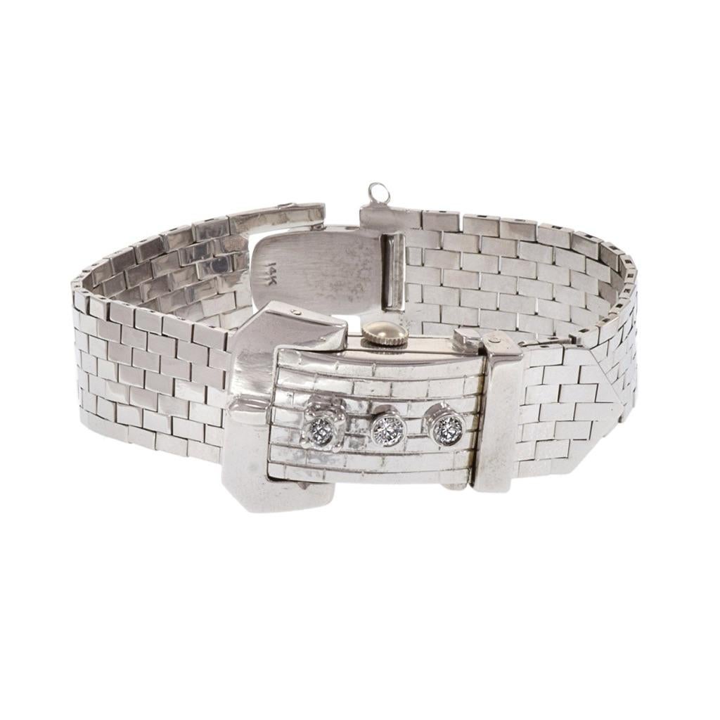 Retro Glycine Cocktail Bracelet Watch 14K White Gold and Diamonds For Sale