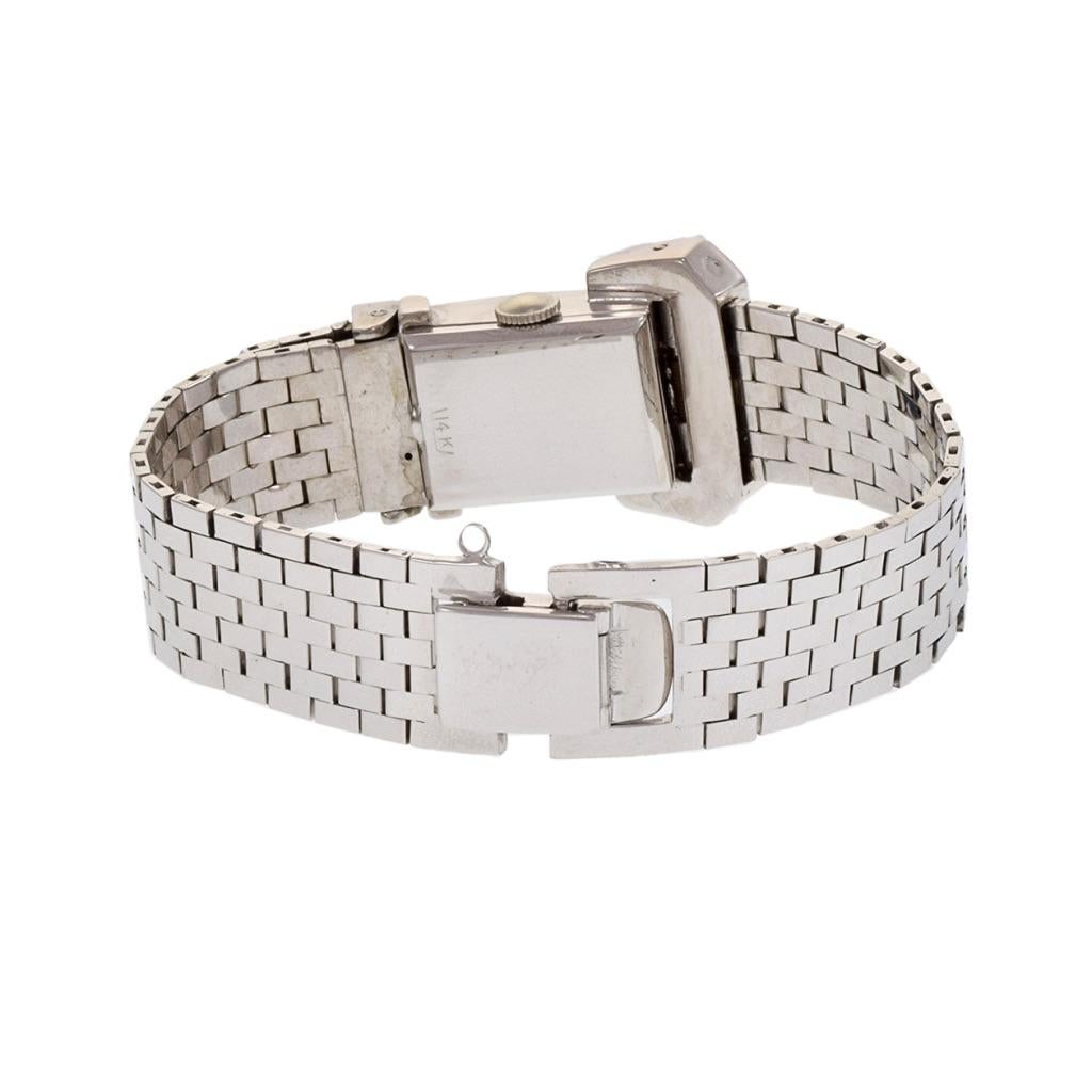 Round Cut Glycine Cocktail Bracelet Watch 14K White Gold and Diamonds