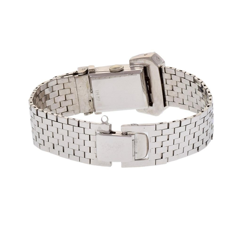 Round Cut Glycine Cocktail Bracelet Watch 14K White Gold and Diamonds For Sale