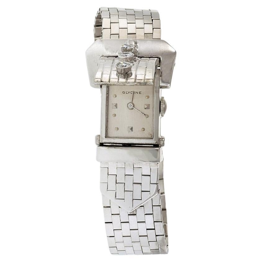 Glycine Cocktail Bracelet Watch 14K White Gold and Diamonds For Sale