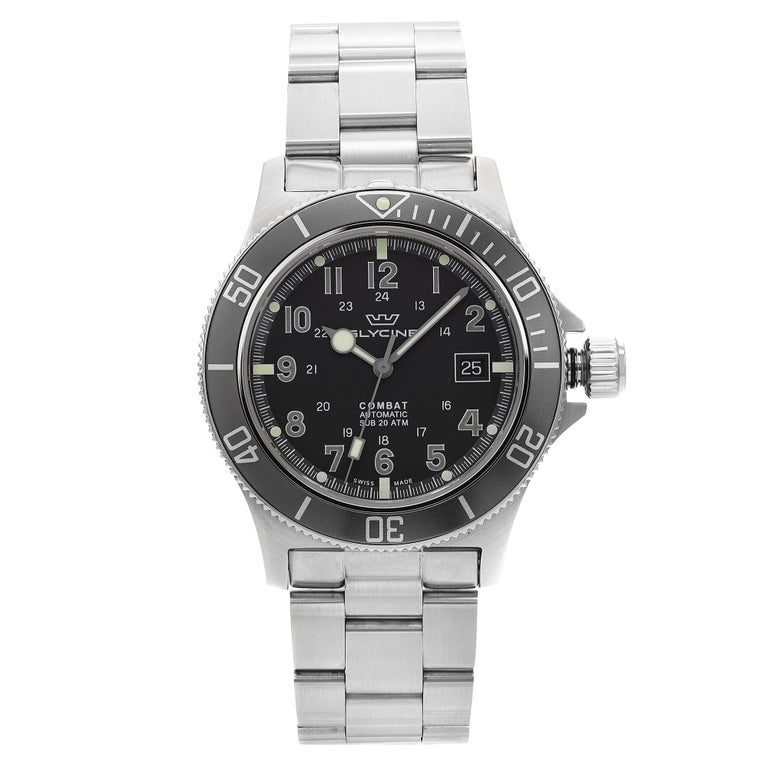 Glycine Combat Sub Stainless Steel Black Dial Automatic Mens Watch GL0076 For Sale