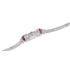 Vintage Glycine Ladies Platinum Diamond Ruby Art Deco Wristwatch