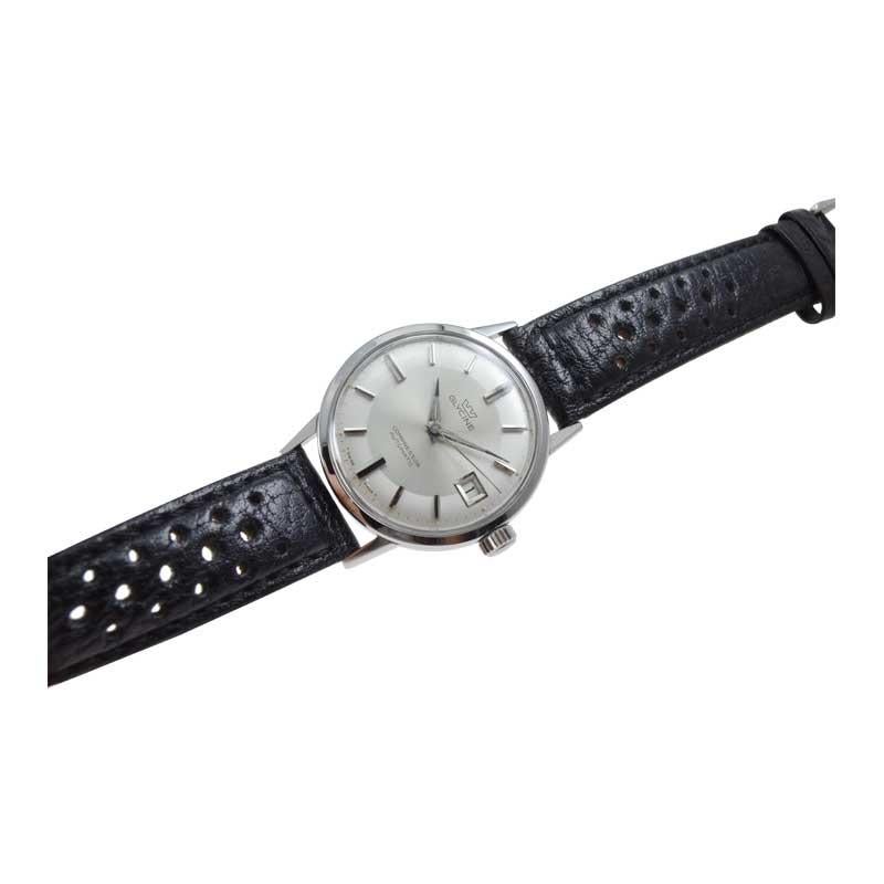 Art Deco Glycine Stainless Steel Date Automatic Watch, circa 1950s For Sale