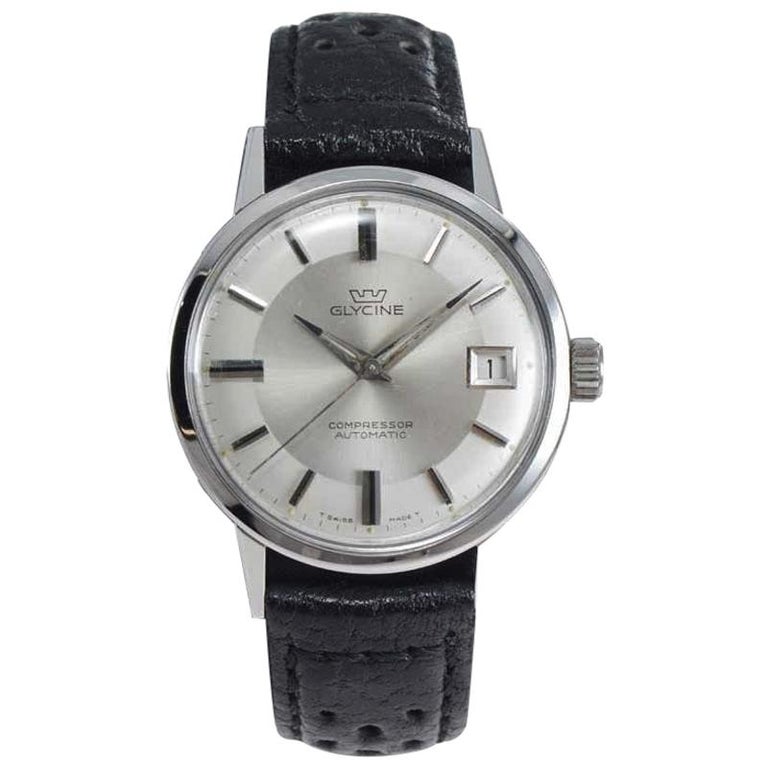 Glycine Stainless Steel Date Automatic Watch, circa 1950s For Sale
