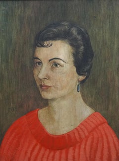 Portrait of Miss Betty MacMillan - Welsh Post Impressionist art 50s oil painting