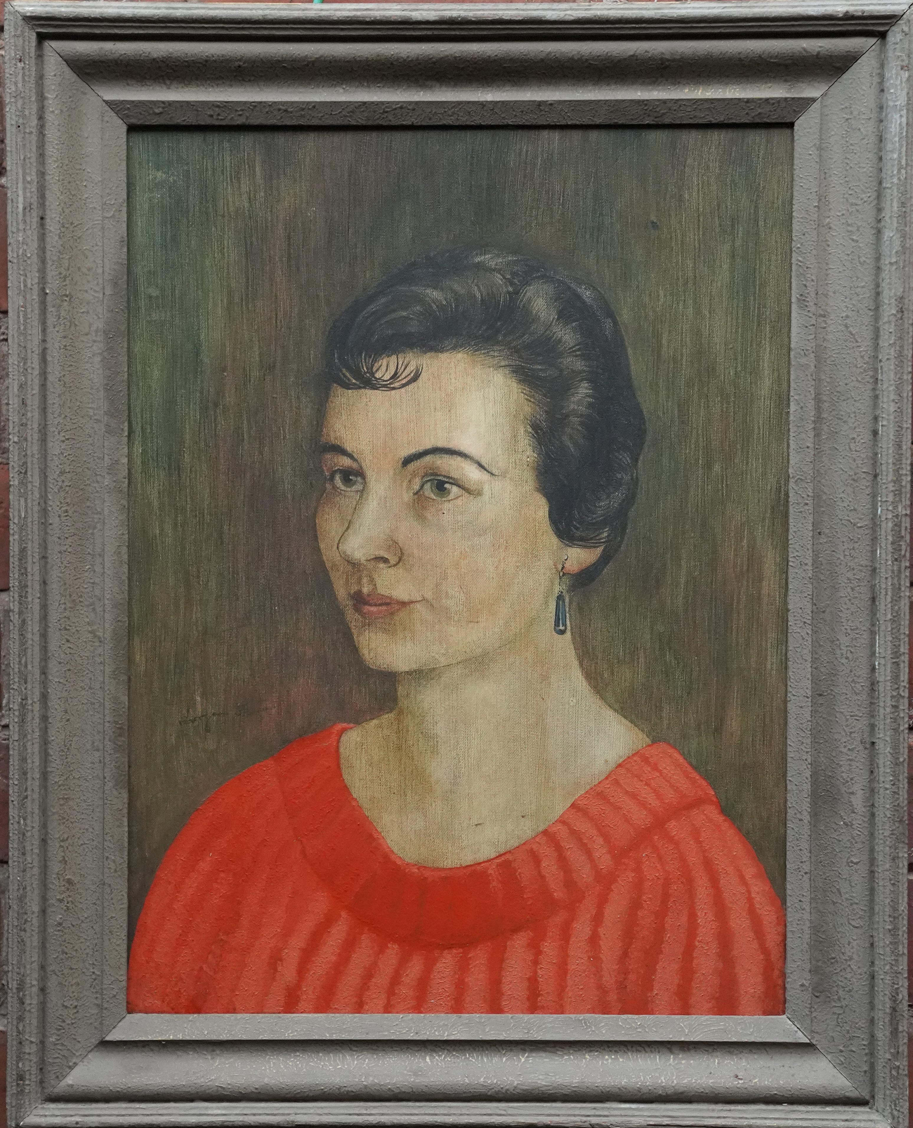 Retrato de la Srta. Betty MacMillan - Arte postimpresionista galés Pintura al óleo de los años 50