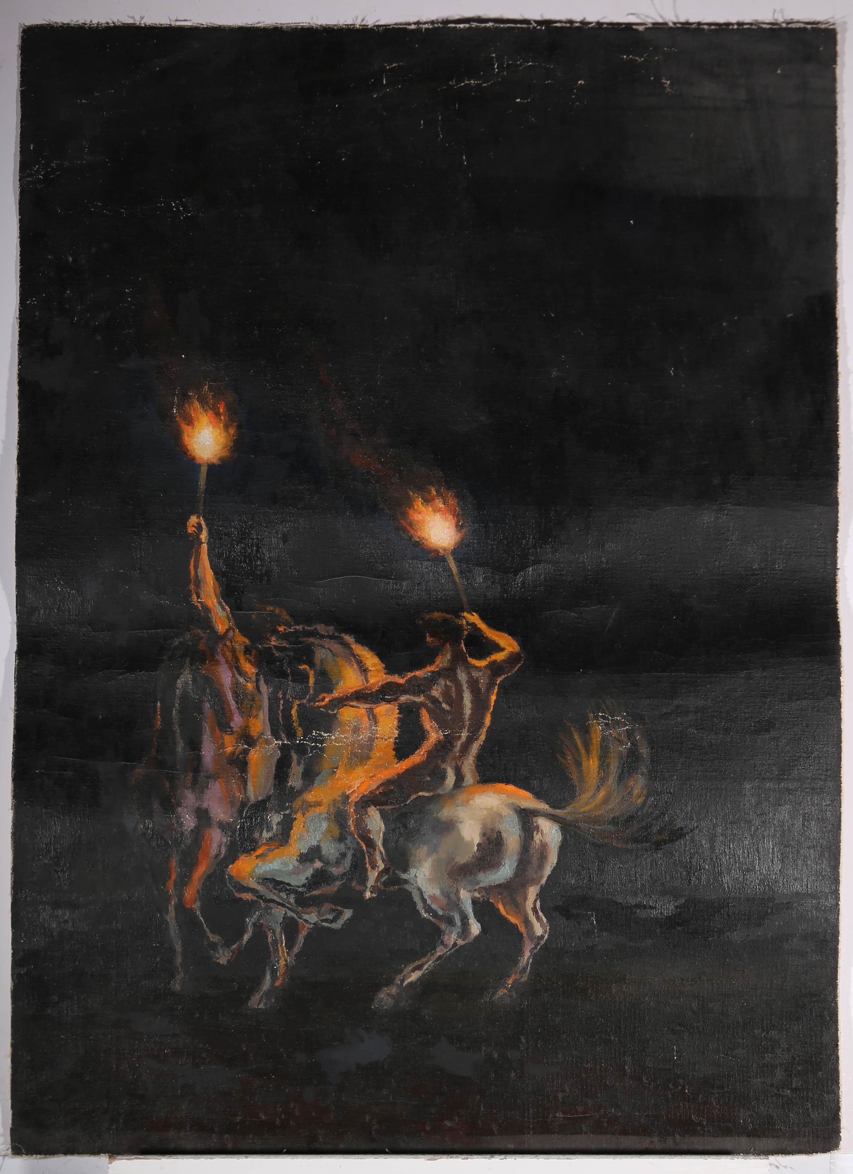 Glyn Morgan (1926-2015) - Contemporary Oil, Figures on Horseback 1
