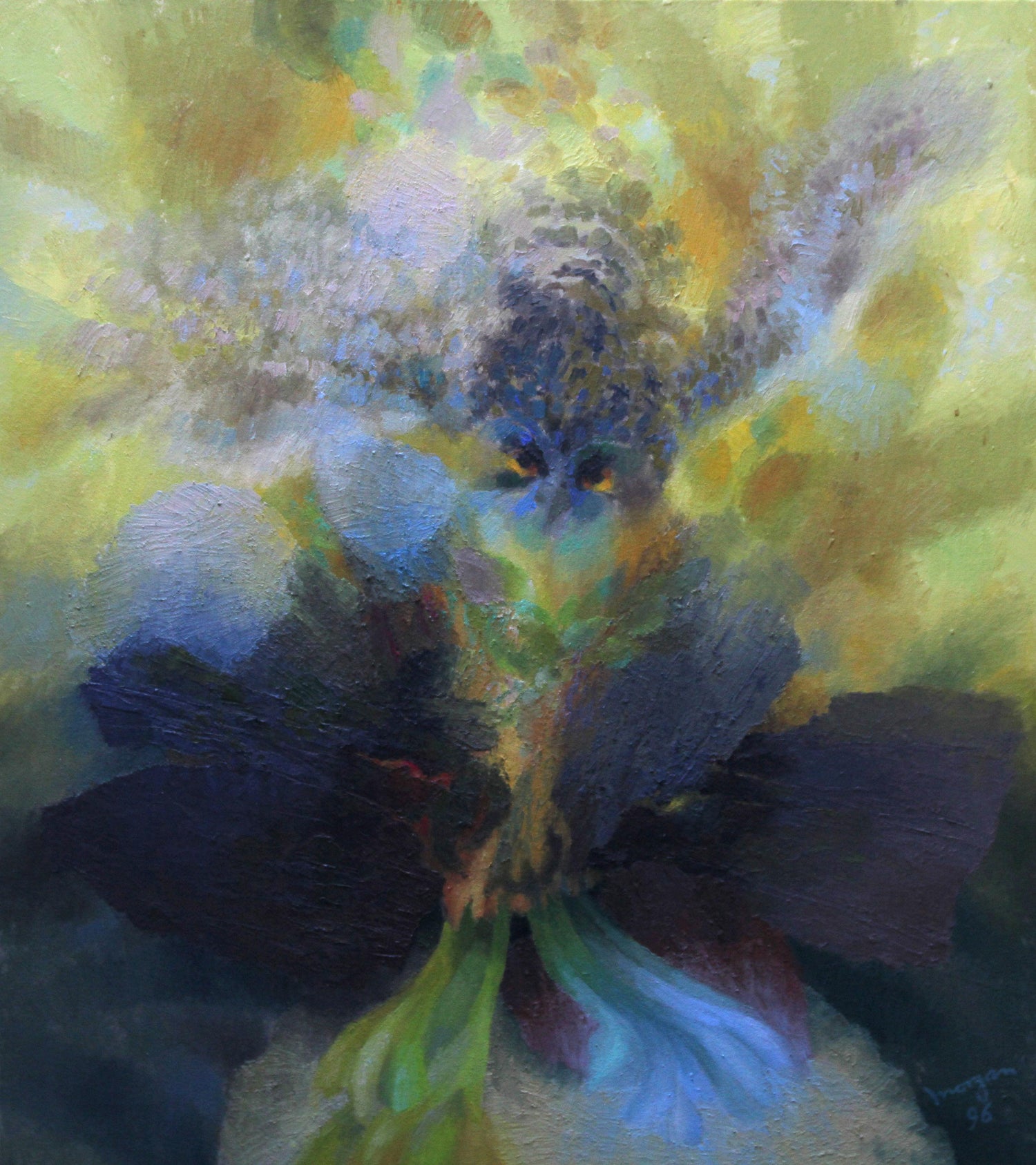 Glyn Morgan Green Man With Owl British Welsh Abstract Art Oil
