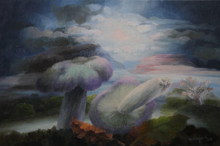 Glyn Morgan Landscape With Mushrooms Ii Welsh Art Abstract Oil