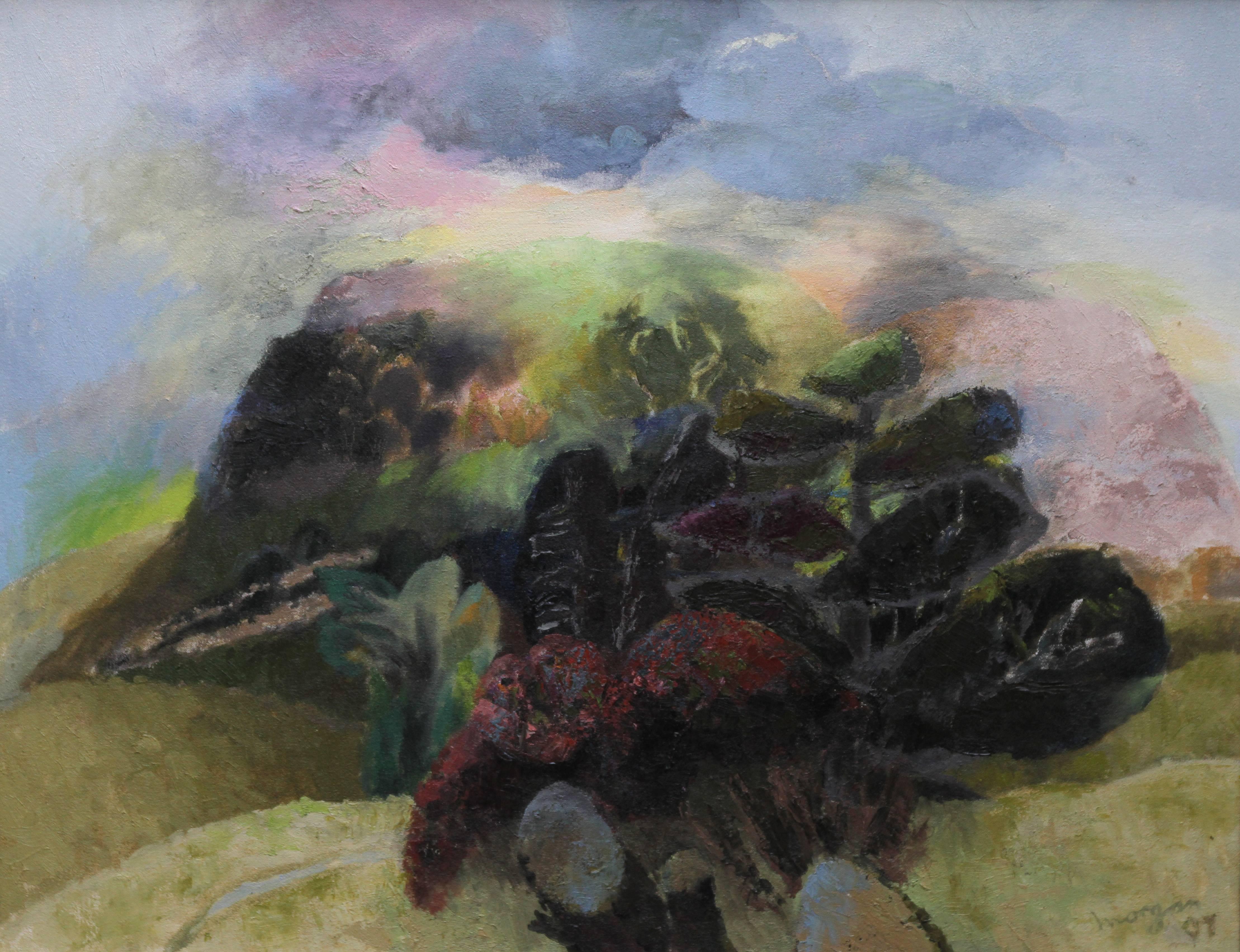 Glyn Morgan Landscape With Owl Welsh Abstract Art Oil Painting