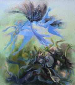 Leto Cursing The Lycians - Welsh Abstract art oil painting Greek Mythology blue