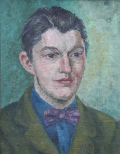 Portrait d'un homme avec nœud papillon - Peinture à l'huile galloise post-impressionniste des années 50