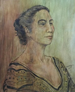 Portrait de Tana Sayers (Metana Galleani) - Peinture à l'huile post-impressionniste des années 50