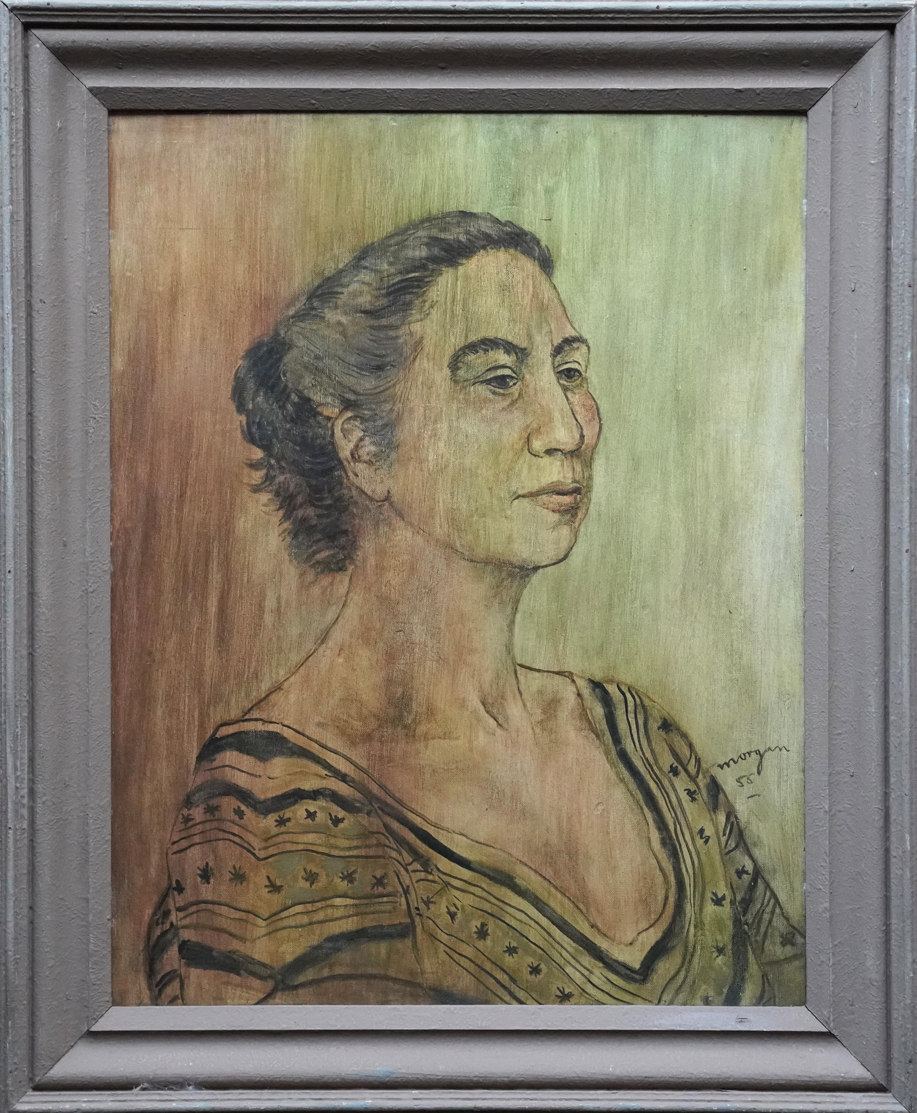 Portrait Painting di Glyn Morgan - Ritratto di Tana Sayers (Metana Galleani) - Quadro ad olio post impressionista degli anni 
50