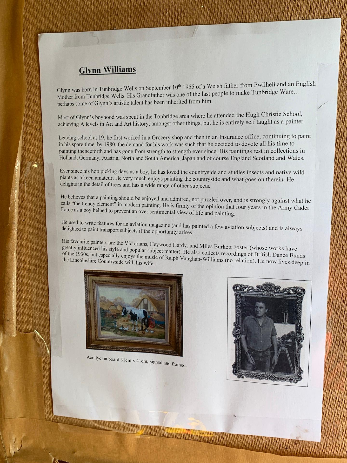 Glynn Williams is a British painter of animal, landscape and other subjects. 

His work is of the highest quality and his dedication to well observed compositions gives each of his paintings a unique feel and look. 

This is a very fine example of